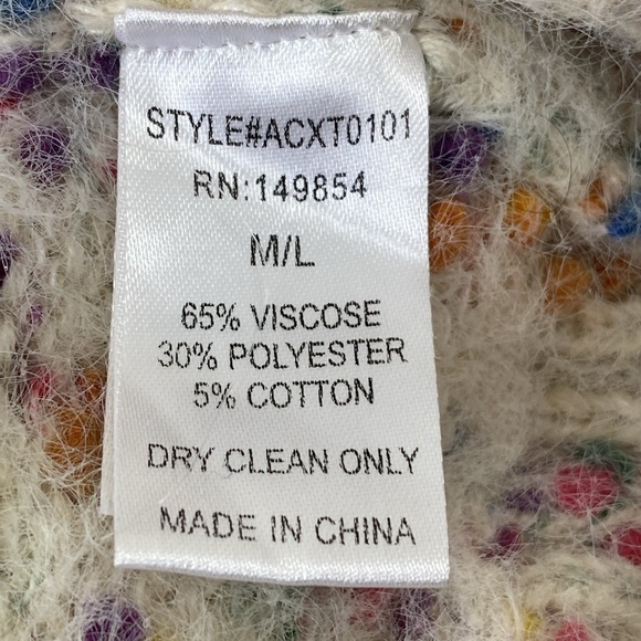 Twee Fuzzy Colorful Rainbow Sprinkle Knit Cream Sweater Medium Large - Picture 11 of 13